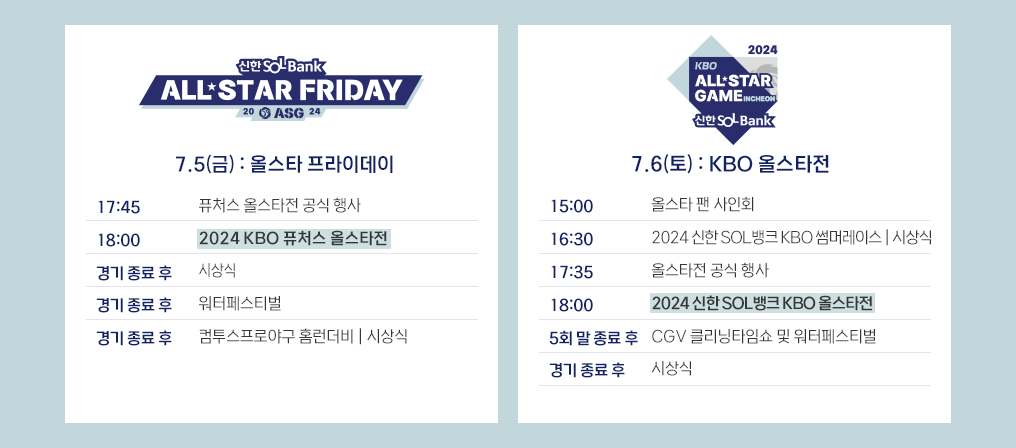 7.5(금):올스타 프라이데이 / 7.6(토):KBO 올스타전
